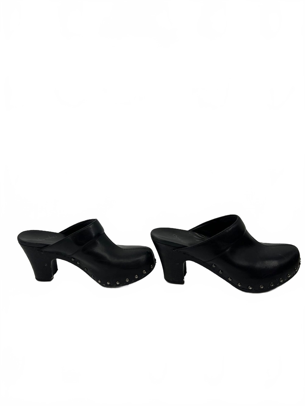 Dansko Black Heeled Clog Mules | Women’s EU38 (UK 6-7) Studded, Solid